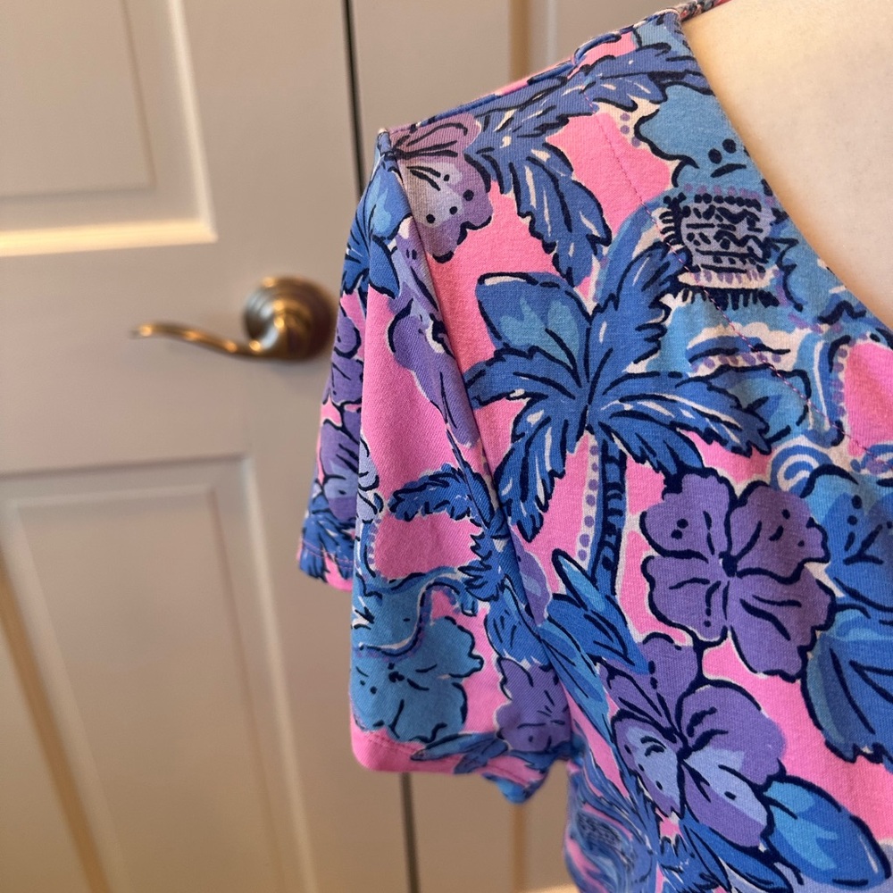 Lilly Pulitzer Pink and Blue Floral V-Neck Dress - Picture 3 of 13